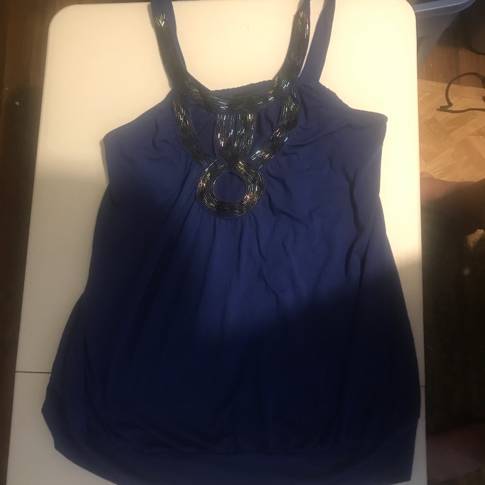 Lane Bryant Blue 18/20W Tank top with bead detail and banded hem.